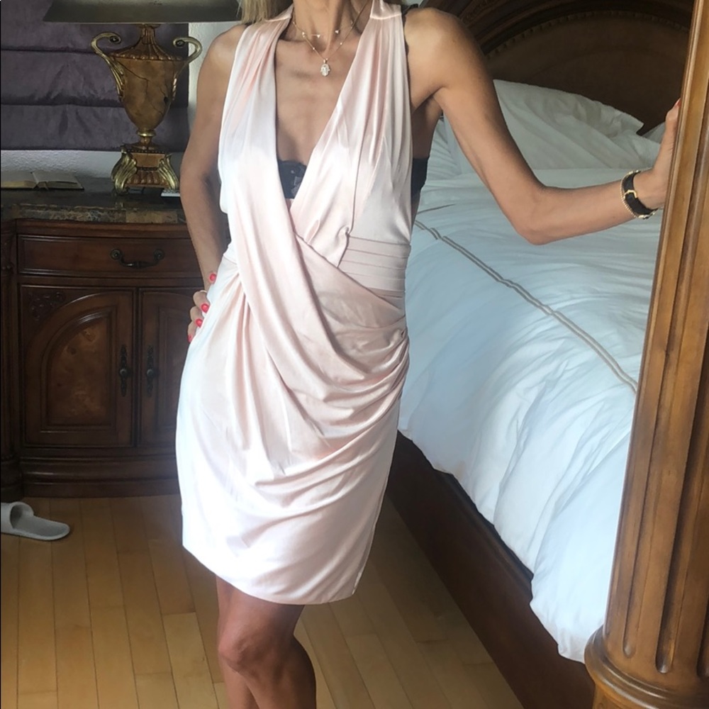 Iodice Grecian style drapes party dress blush.